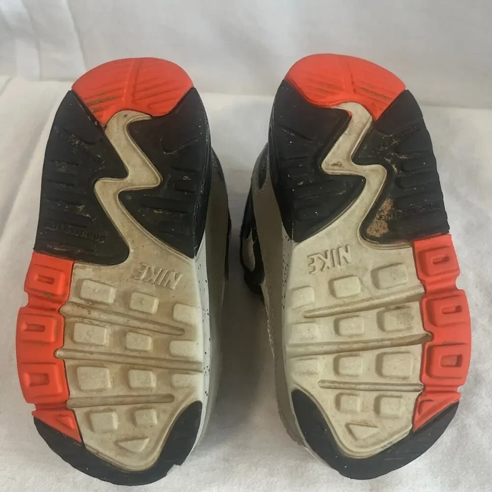 Nike Air Max 90 Sneakers Leather White Orange Toddler Size 8C Swoosh Speckled